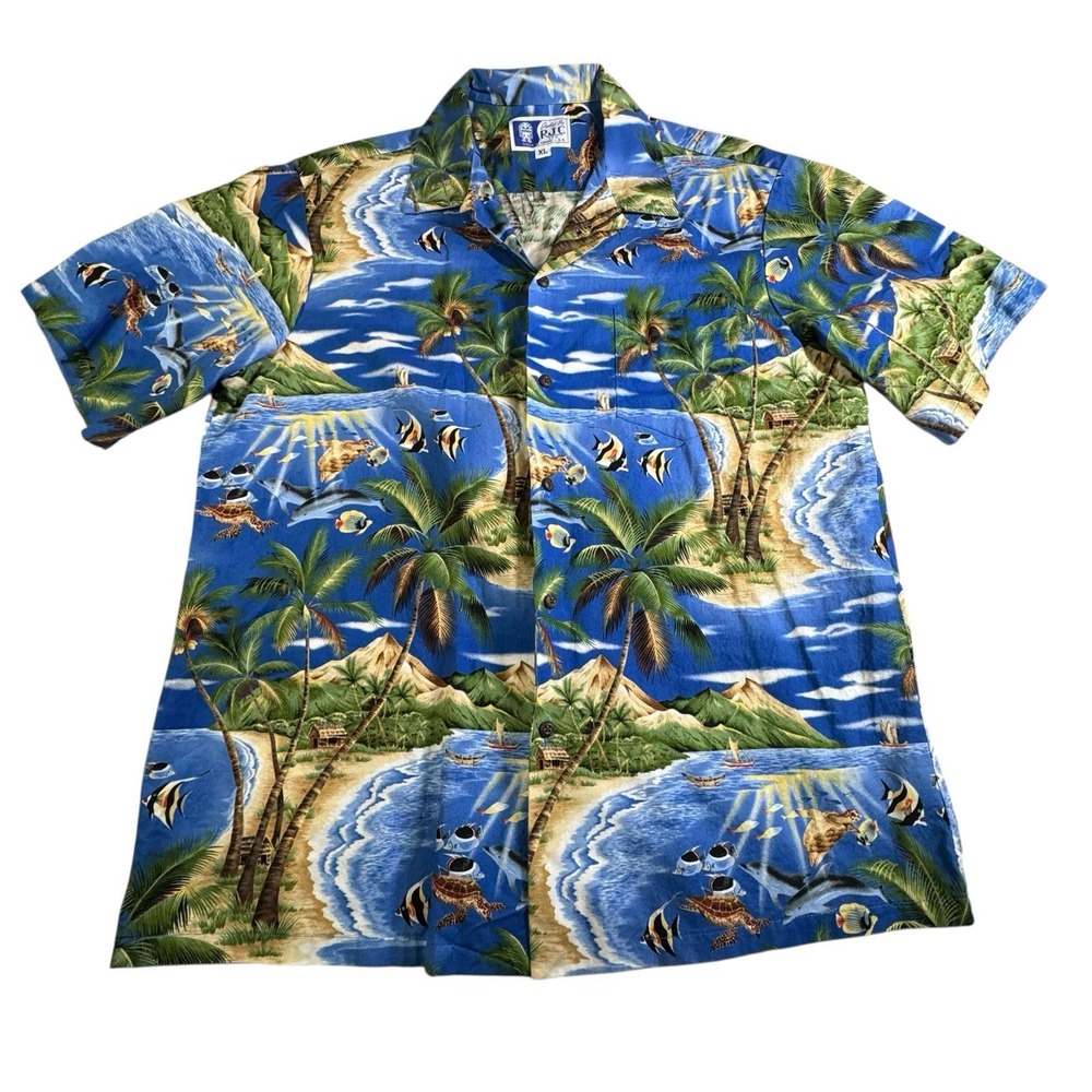 RJC Shirt Men's‎ XL Short Sleeve Button Down Hawaiian USA Cruise Ocean Sea